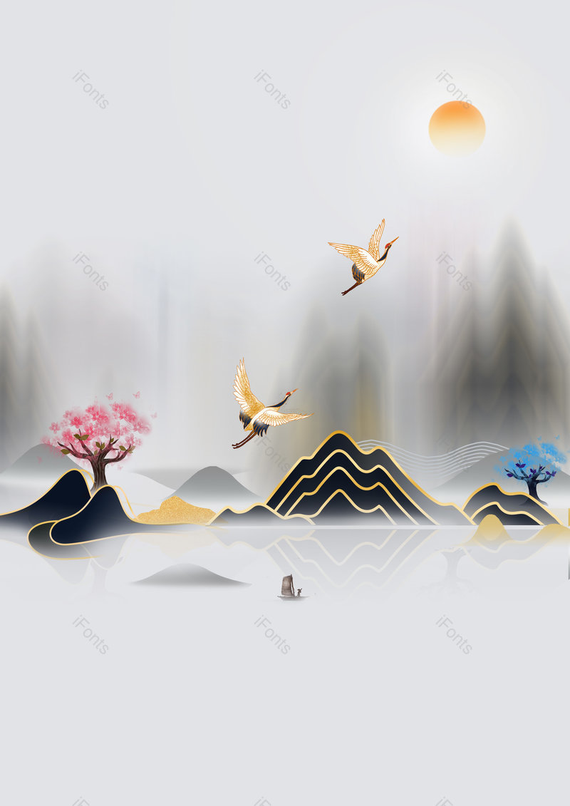 灰色质感中国古风山水意境清明背景,插画/手绘图,插画/手绘图库,插画/手绘图下载,插画/手绘